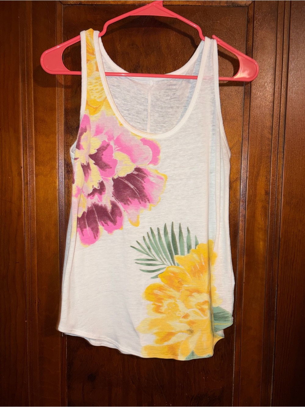 Old Navy White Floral Scoop Neck Tank with Pink & Yellow Blooms